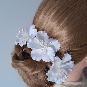 White Polymer Clay Flower Hair Pins (Set of 3) - Handmade Bridal Hair Accessories