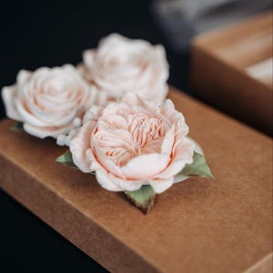 Set of 3 Peach Rose Hair Pins for Bride – Romantic Wedding Hair Accessories – Handmade Polymer Clay Flowers