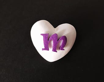 Custom Initial Heart Pin: Handmade Polymer Clay Brooch