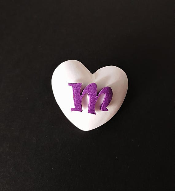 Custom Initial Heart Pin: Handmade Polymer Clay Brooch, Christmas