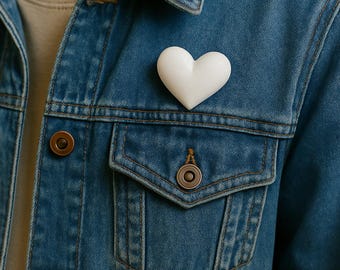 Handmade White Heart Pin: Customizable Polymer Clay Brooch