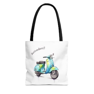 Bolsa tote vibrante para scooter | Acessório de viagem divertido, presente para ela, bolsa de compras, bolsa tote de verão, design Arrivederci