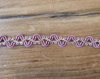 3/8" vintage pink and gold trim sold by the yard
