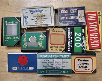 Vintage office labels, fasteners and tabs pack