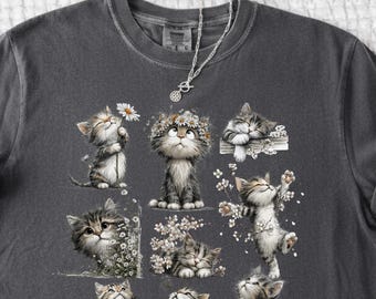 Cats 90s Vintage Tattoo Style Tshirt, Retro Comfort Colors® Y2k Kitten Shirt, Cat Lovers Gift, Cute Cat Shirts,Nature Unisex Adult Pet Shirt