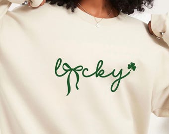 St. Patrick's Day-sweatshirt, Lucky-sweater, St. Pattys Day-sweater, klavertrui, groen met roze sweater