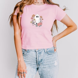 Cute Floral Ghost T-shirt, Boho Spooky Season Tee, Aesthetic Ghost Shirt, Flower Ghost Halloween Gift