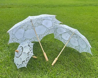 Parasol en dentelle blanche fait main : parapluie de mariage vintage, accessoire de cosplay
