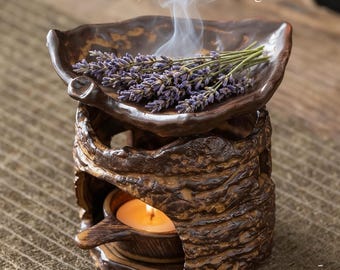 Handmade Rustic Ceramic Burner: Aromatherapy Oil Diffuser, Tea & Herb Heater