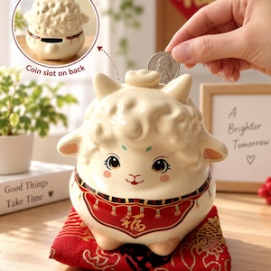 2027 Year of the Sheep Coin Bank, Ceramic Lamb Money Box, Zodiac Sheep Gift, Lucky Home Decor