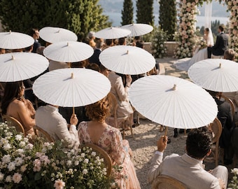 White Wedding parasols| guests umbrella| Paper Parasol Umbrella Set, Wedding Decor Bridesmaid Props|Party Favor