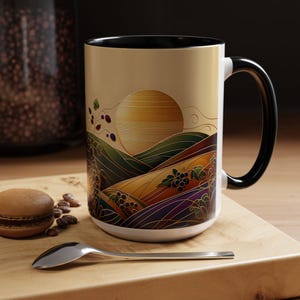 Mug, Tranquil Grapevine Landscape Coffee Cup, Gift for Nature Lover, Vineyard Decor, Botanical Illustration Tea Mug, Kitchen Drinkware,