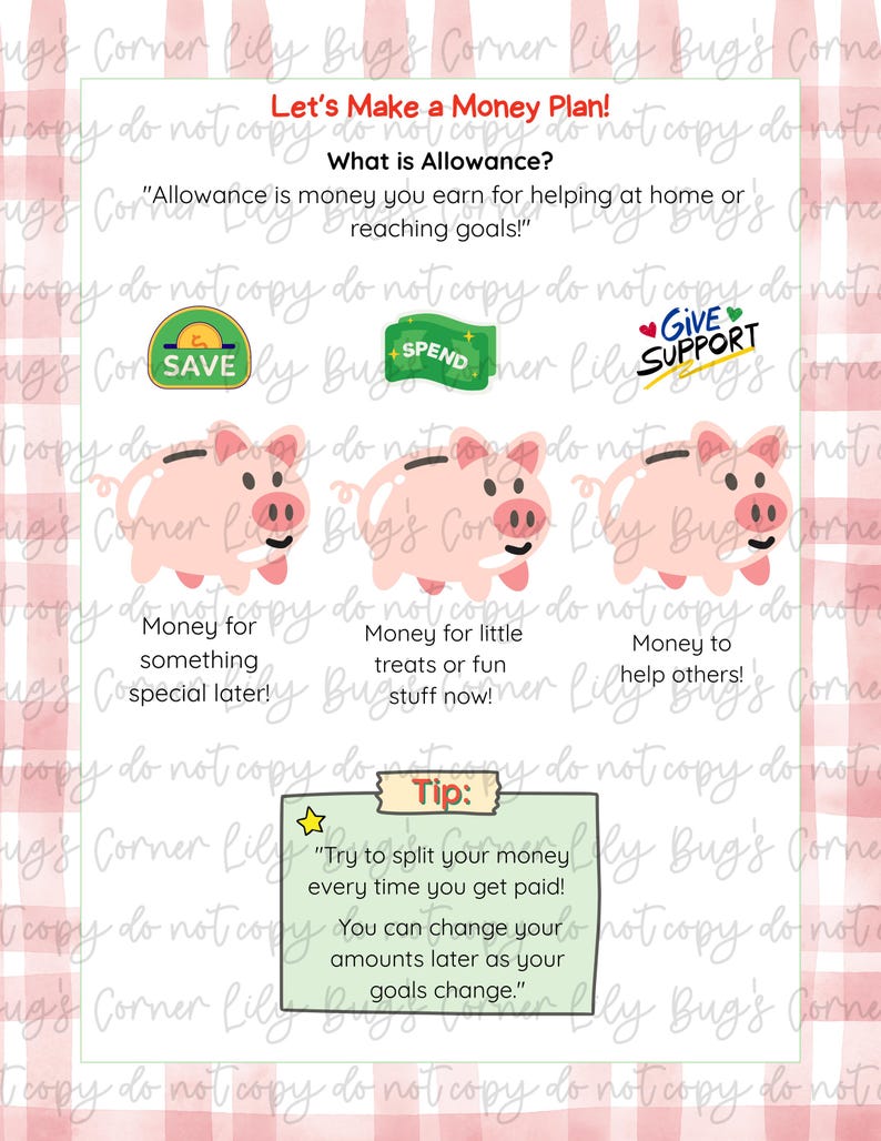 Save Allowance Kids 3-bucket Money Plan Printable | Save, Spend, Give Allowance ...