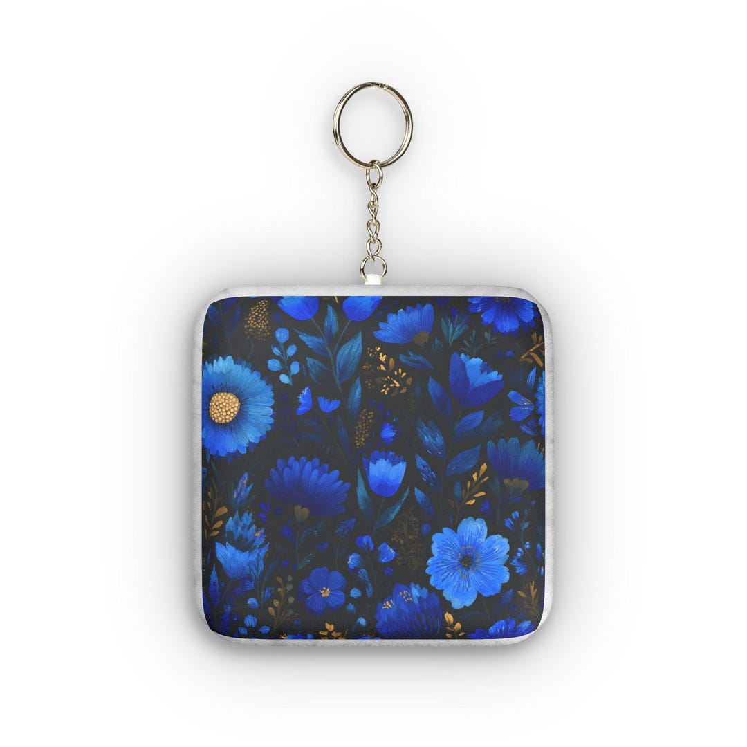 Blue Floral Pattern Custom Shape Mini Plush Keychain | Square Plush ...