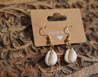 Cowrie Seashell Earrings – Coastal Summer Jewelry – Boho Dangles