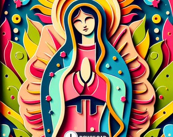 Colorful Virgen de Guadalupe Art: Vibrant Mexican Folk Decor, Printable Religious Gallery Wall"