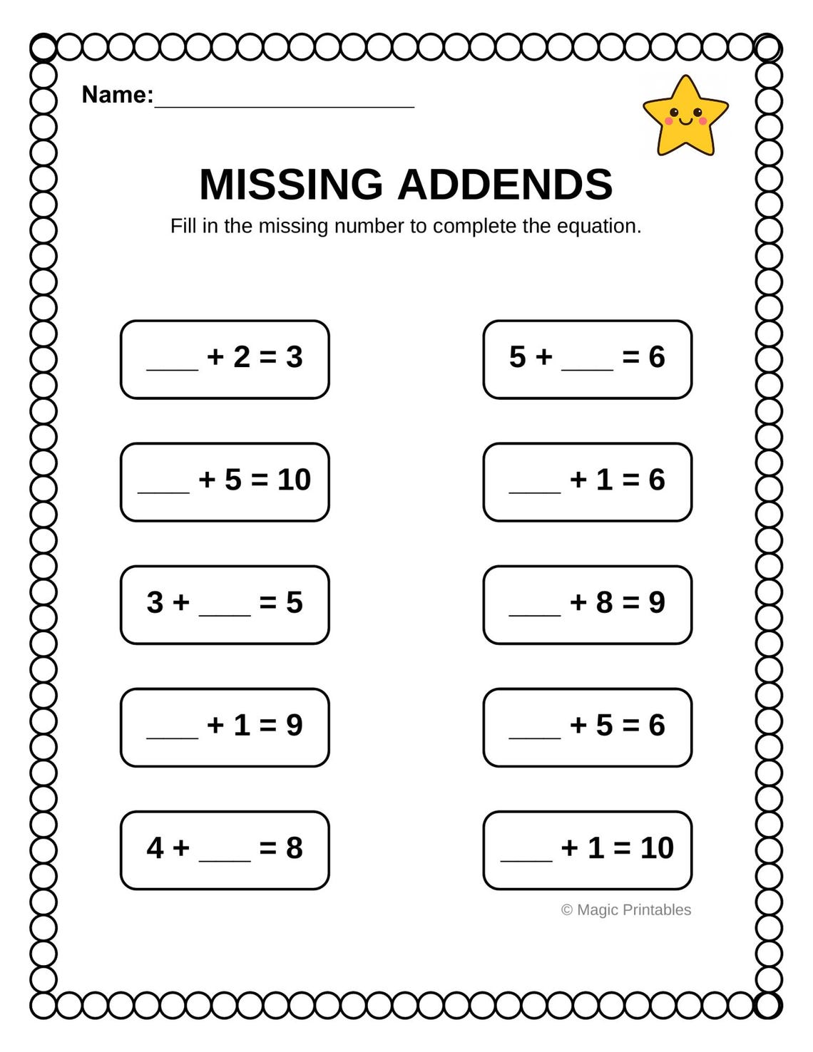 10 Printable Missing Addends Worksheets 0-20: Math Printables for Kids ...