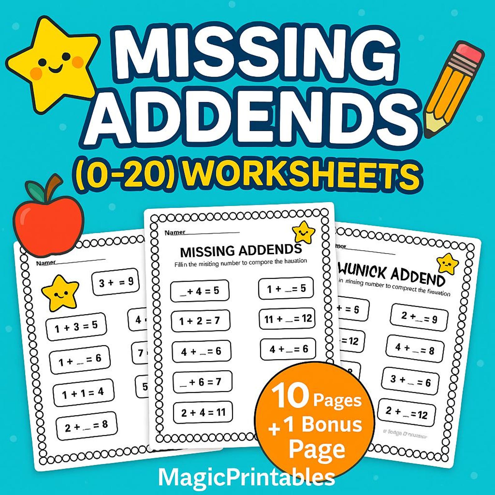 10 Printable Missing Addends Worksheets 0-20: Math Printables for Kids ...