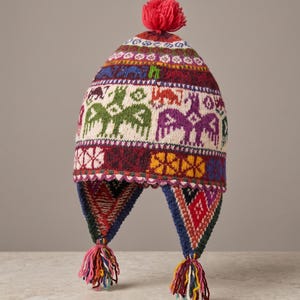 Gorro chullo andino tradicional peruano de lana tejido a mano – Diseño Condor