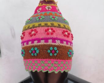 Unisex Chullo Knitted Wool Decorated Beads Warm Winter Unisex Chullo Knitted Wool Decorated Beads Warm Winter - Etsy main image 2