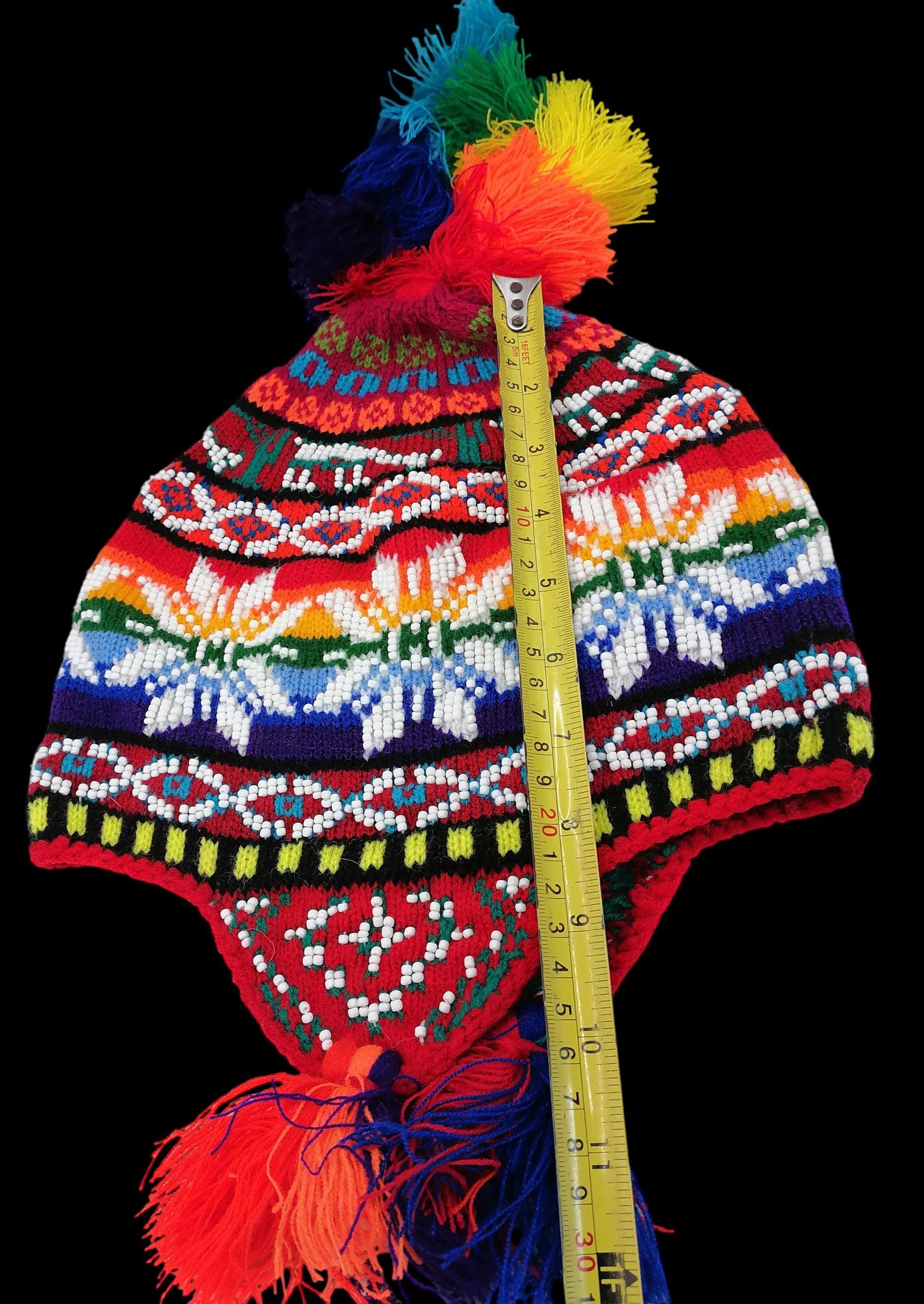 Unisex Chullo Knitted Wool Decorated Beads Warm Winter Lady Grey Peruvian Chullo With Beads Pom Pom Unisex | Winter  main image 2