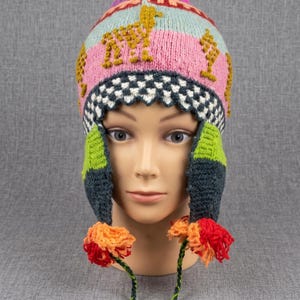 Traditionelle Chullo-Mütze aus andiner Schafwolle – Warme Wintermütze