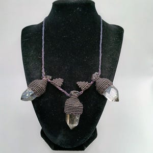 Trinity Light Necklace, Handmade Macrame with Natural Crystal Quartz Points