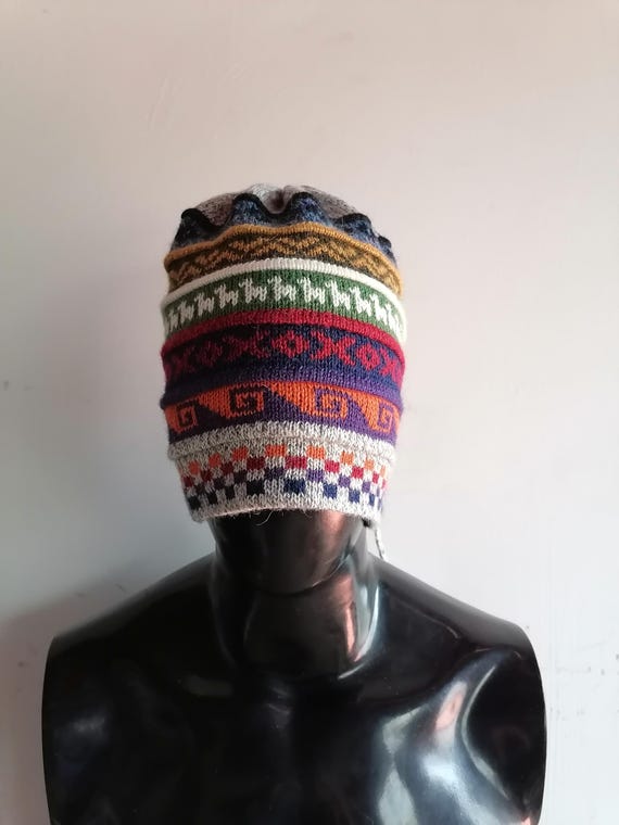 Peruvian chullo knitted in multicolor wool knitted wool winter warm unisex hat Peruvian Alpaca Wool Chullo Hat: Colorful Knit Pom Poms - Etsy main image 2