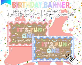 It's Fun To Be One First Birthday Banner Template | Hand Painted Guide (Digital Download)
