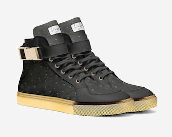 Handcrafted Italian Leather High-Top Sneakers – Gold Hardware