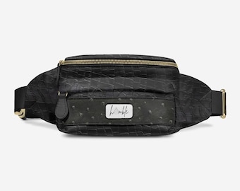 Leather Croc Skin Belt Bag, Designer Fanny Pack, Stylish Unisex Bag