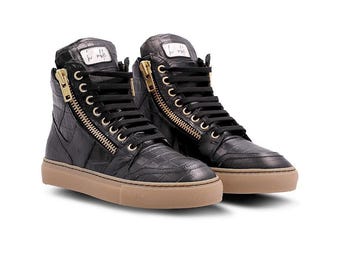 Limited Edition Croc Skin High-Top Sneakers: Handmade Italian Fashion