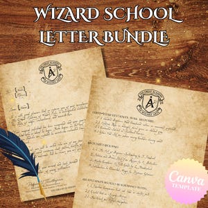 Lista de cartas y útiles escolares editables para magos / PDF mágico imprimible / Kit para fiesta de cumpleaños de la Gran Academia de Artes Mágicas