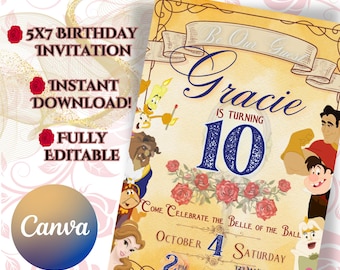 Be Our Guest Inspired Birthday Invitation | Editable Belle Template | Enchanted BatB Digital Download