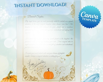 Cinderella-Inspired Princess Trip Reveal Letter | Editable Canva Template | Magical Vacation Surprise Letter