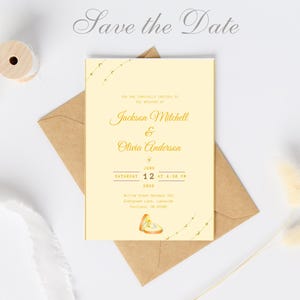 Salva la data. Modello di invito di nozze Canva. Elegante invito di nozze dal design minimalista. Perfetto per le cerimonie estive all'aperto.