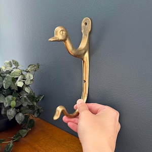 Vintage Brass Duck Wall Hook - Mid Century Double Bird Hook