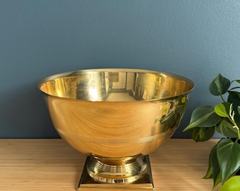 Vintage Large Brass Pedestal Bowl - Centerpiece Bowl - Mid Century