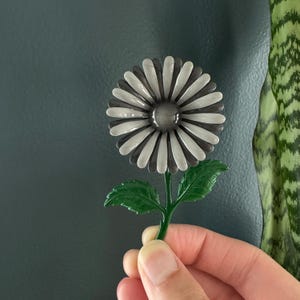 Vintage Enamel Flower Brooch - Grey/Gray - Mod Floral 60s Pin