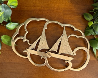 Vintage Brass Sailboat Trivet - Coastal Nautical Decor