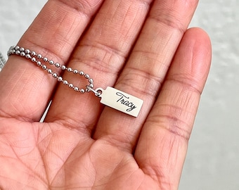 Custom Engraved Stainless Steel Necklace – Personalized Tag Pendant with Name, Date or Quote – Minimalist Jewelry Gift for Men & Women
