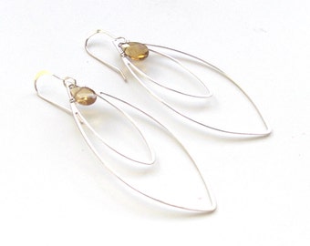 Hammered Sterling Silver Earrings with Whiskey Quartz Beads - 'Two-Tiered Tears'