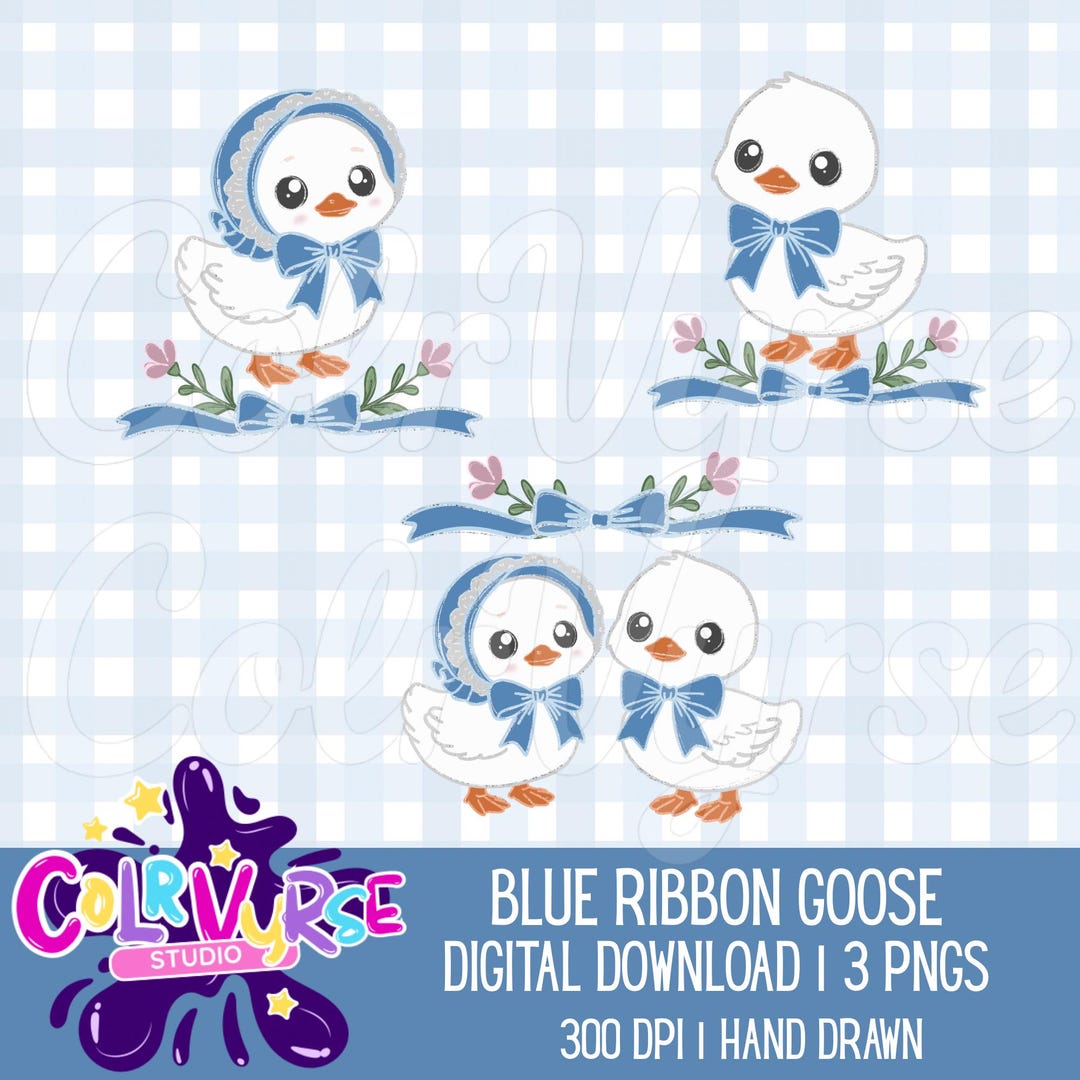 Goose Clipart | Blue Ribbon, Cottagecore (3 PNG Files) - Etsy