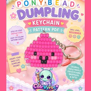 Pony Bead Dumpling Keychain Pattern PDF | Kawaii Pony Bead | Beginner Pony Bead Animal Pattern | DIY Keychain Instructions