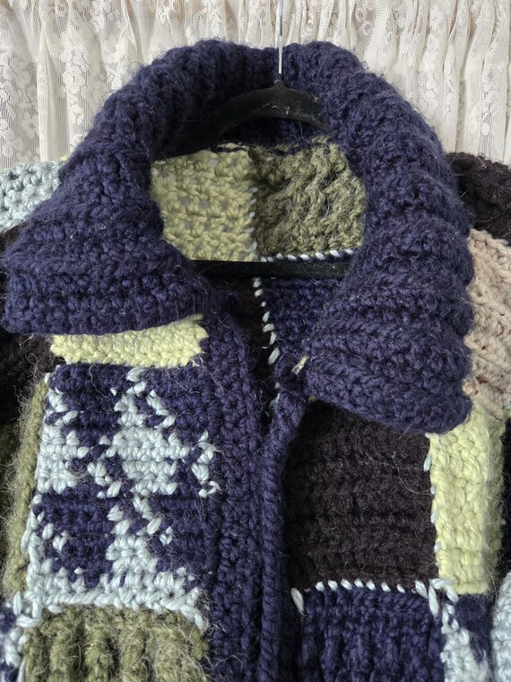 Handmade Wool Patchwork Cardigan Sweater – Chunky… - image 4