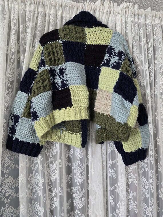 Handmade Wool Patchwork Cardigan Sweater – Chunky… - image 9