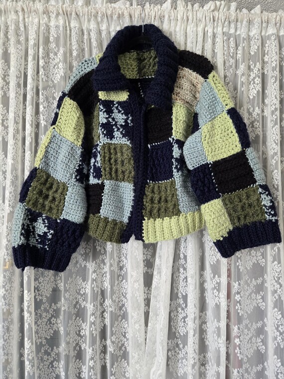 Handmade Wool Patchwork Cardigan Sweater – Chunky… - image 6