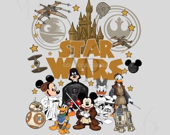 Vintage Star Wars Disney PNG | Mickey Jedi Clipart | Retro Cartoon Crossover SVG | Digital Download Printable Design, Disney Crew Png