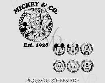 Mickey Mouse & Friends Logo SVG PNG Bundle – Retro Disney Clipart, Vintage Minimalist Cricut Files, Mickey Mouse Head Silhouettes