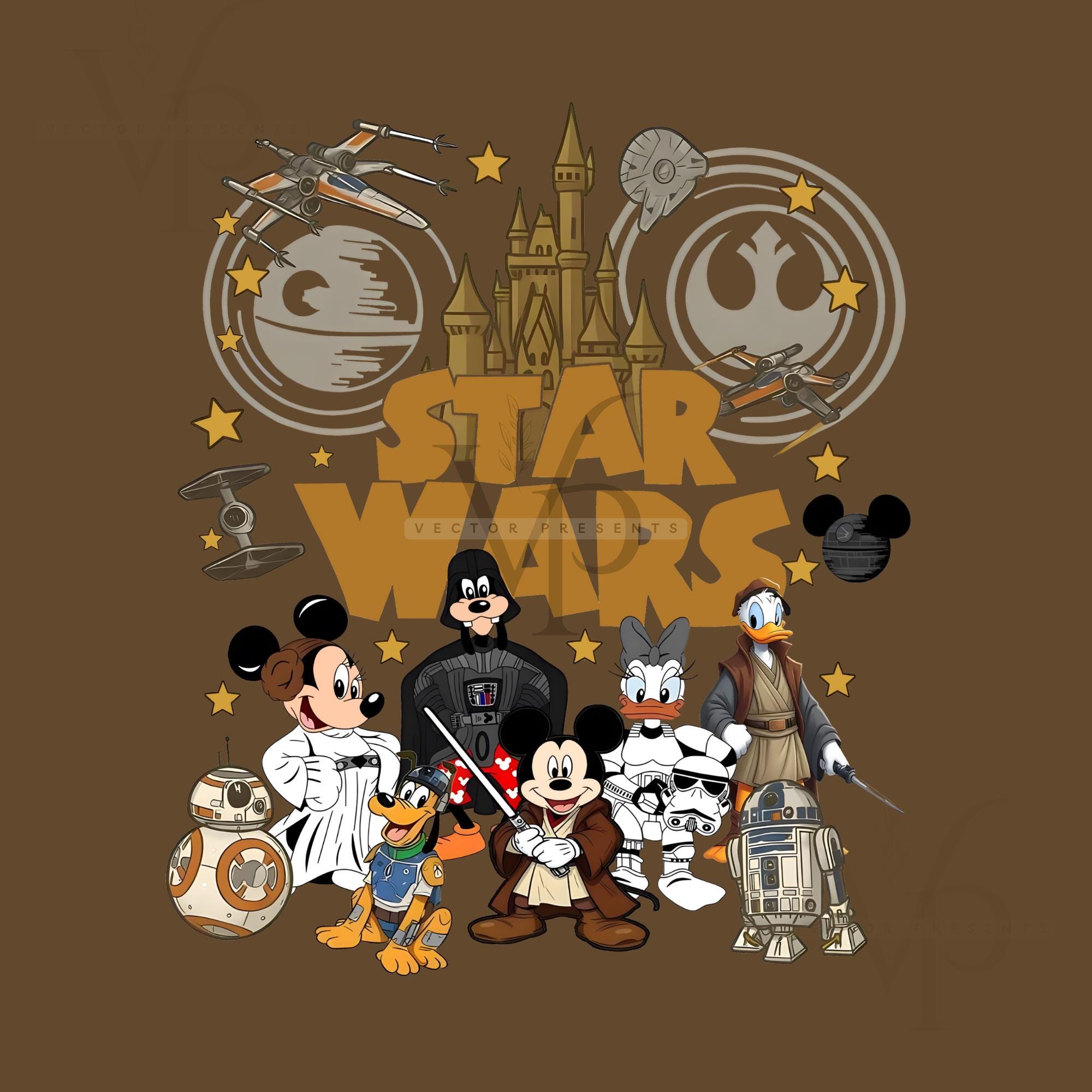 Vintage Star Wars Disney PNG | Mickey Jedi Clipart | Retro Cartoon